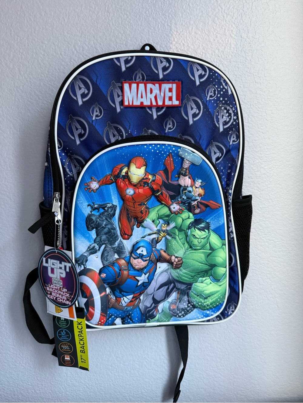 Marvel Kids Blue Avengers Light-Up Backpack with Multicolor Character Panel
